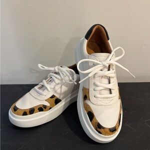 Cole Haan White Sneakers with Tan and Black Leopard Accents